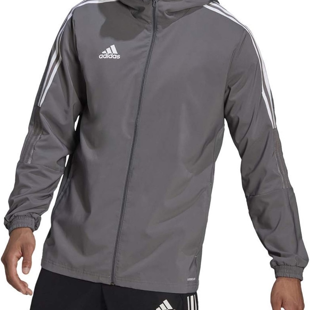 adidas Gray Windbreaker with Long Sleeves and High Collar